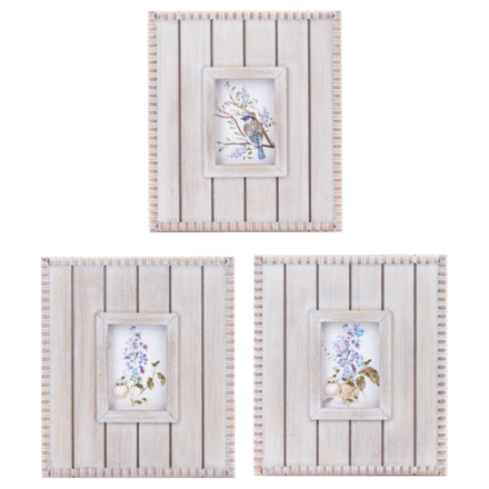 Ganz Bird w/ Floral in Shiplap Beaded Frame - CB199664