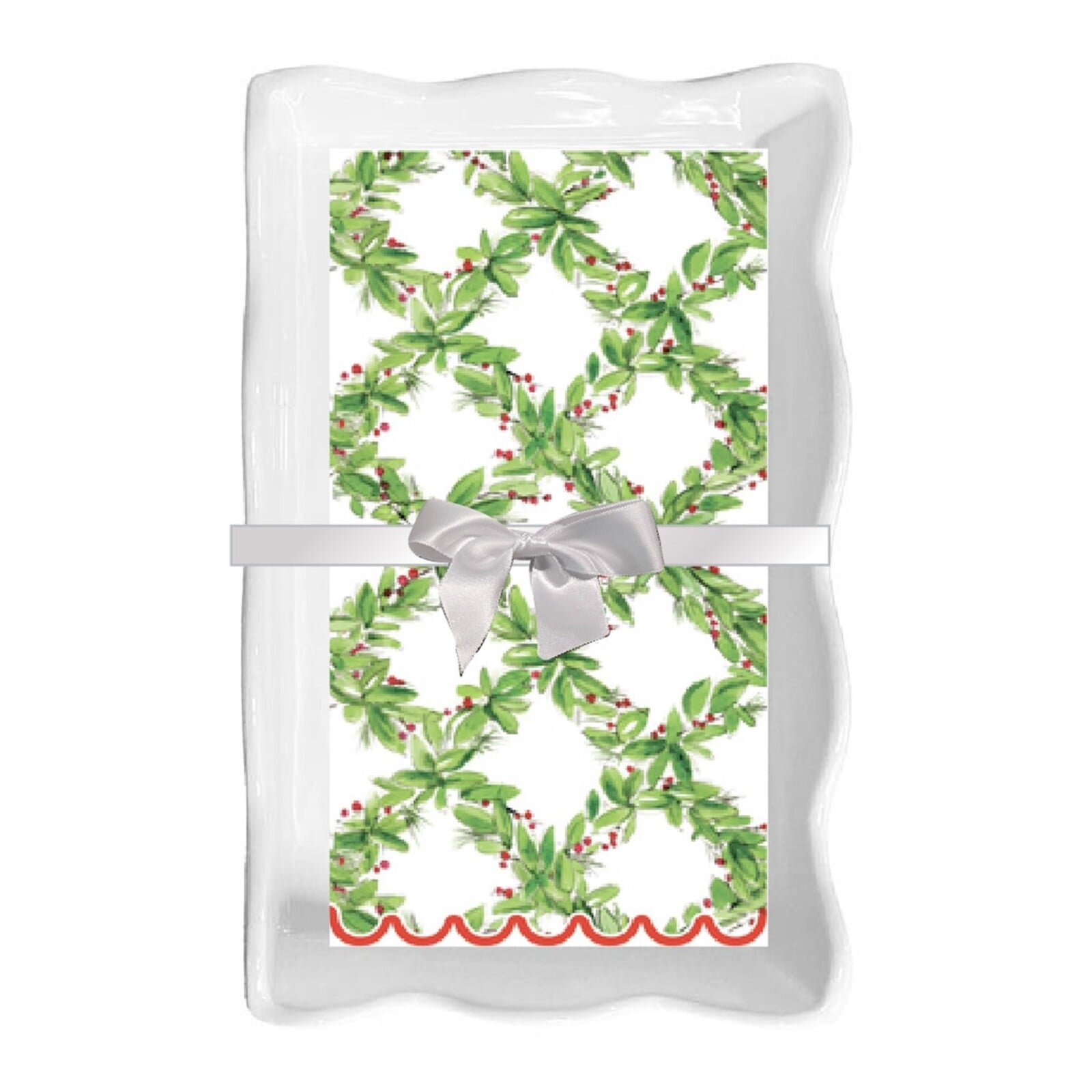 Sophistiplate Ceramic Wave Napkin Tray Guest Towel - Holly  NPKGTR-200-458 loading=