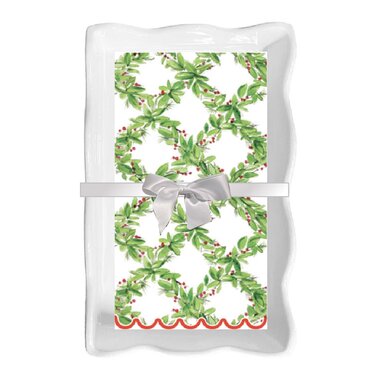 Sophistiplate Ceramic Wave Napkin Tray Guest Towel - Holly  NPKGTR-200-458