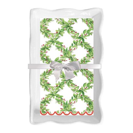 Sophistiplate Ceramic Wave Napkin Tray Guest Towel - Holly  NPKGTR-200-458