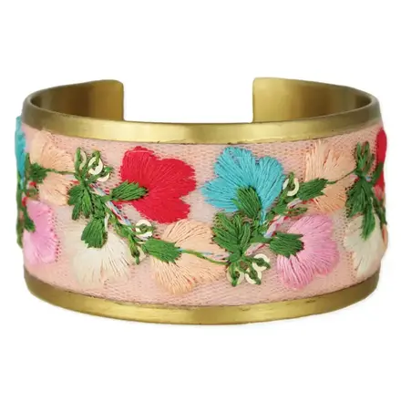 ZAD Pastel Posey Embroidered Flower Cuff Bracelet  B3927