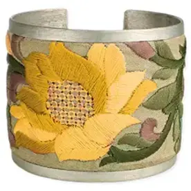 ZAD Yellow Flower Embroidered Elegance Cuff Bracelet  B1197YL