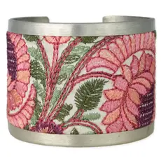 ZAD Pink Green Floral Embroidered Cuff Bracelet B1115