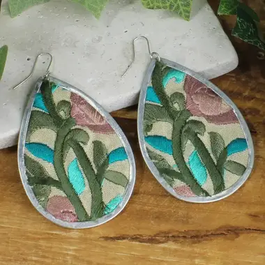 ZAD Turquoise Floral Embroidered Silver Earring E1188