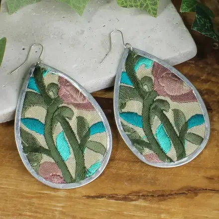 ZAD Turquoise Floral Embroidered Silver Earring E1188