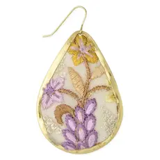 ZAD Lilac & Yellow Embroidered Gold Teardrop    E3937