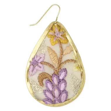 ZAD Lilac & Yellow Embroidered Gold Teardrop    E3937