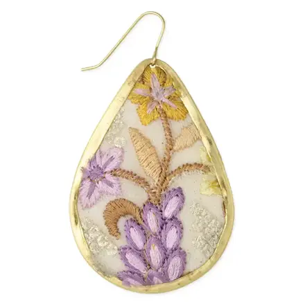 ZAD Lilac & Yellow Embroidered Gold Teardrop    E3937