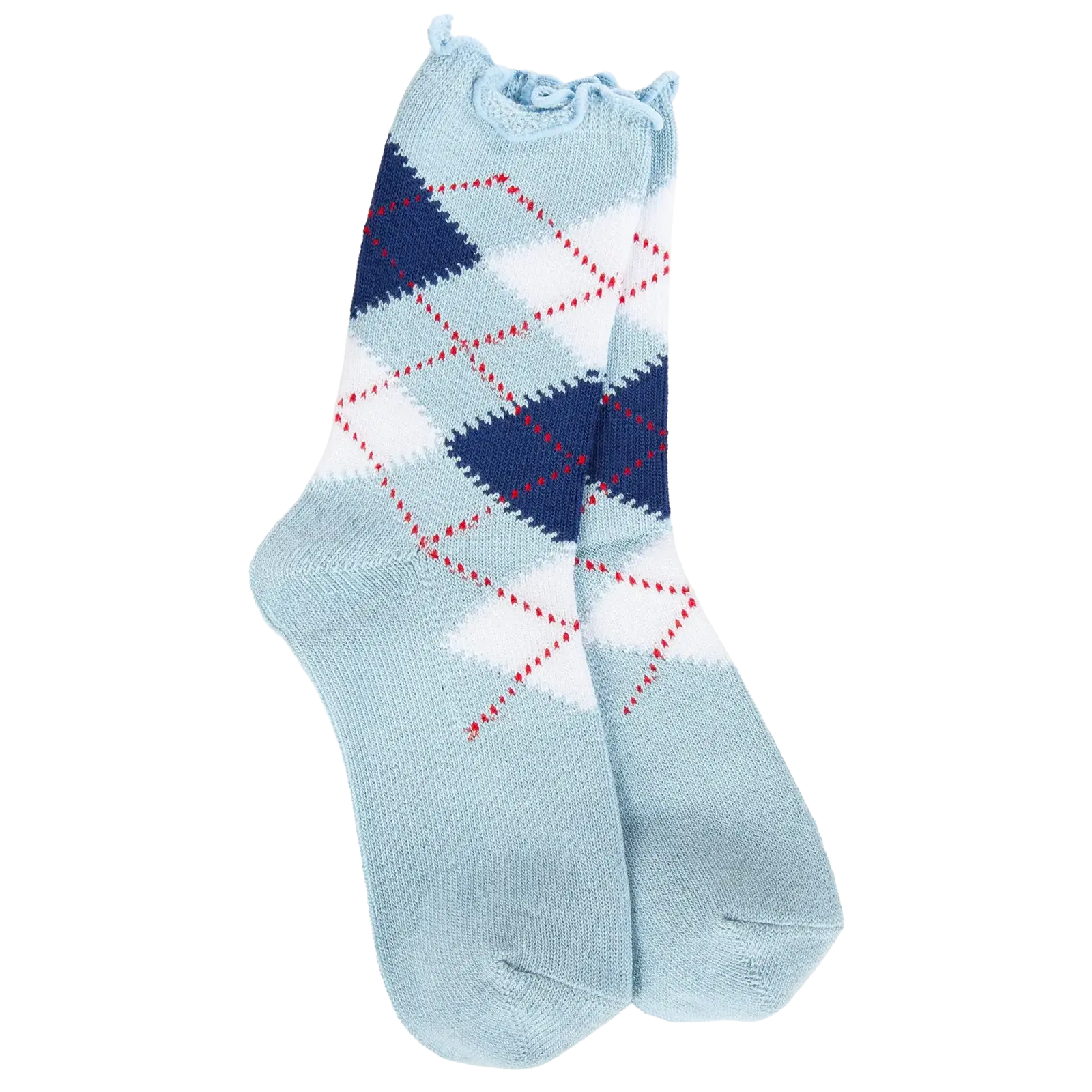 World's Softest Weekend Argyle Ruffle Mini Crew  WSRARMCR loading=