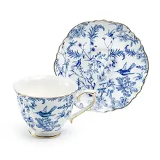 Grace Teaware Blue Bird Toile 7oz Fine Porcelain Tea Cup and Saucer 35767B-4/1