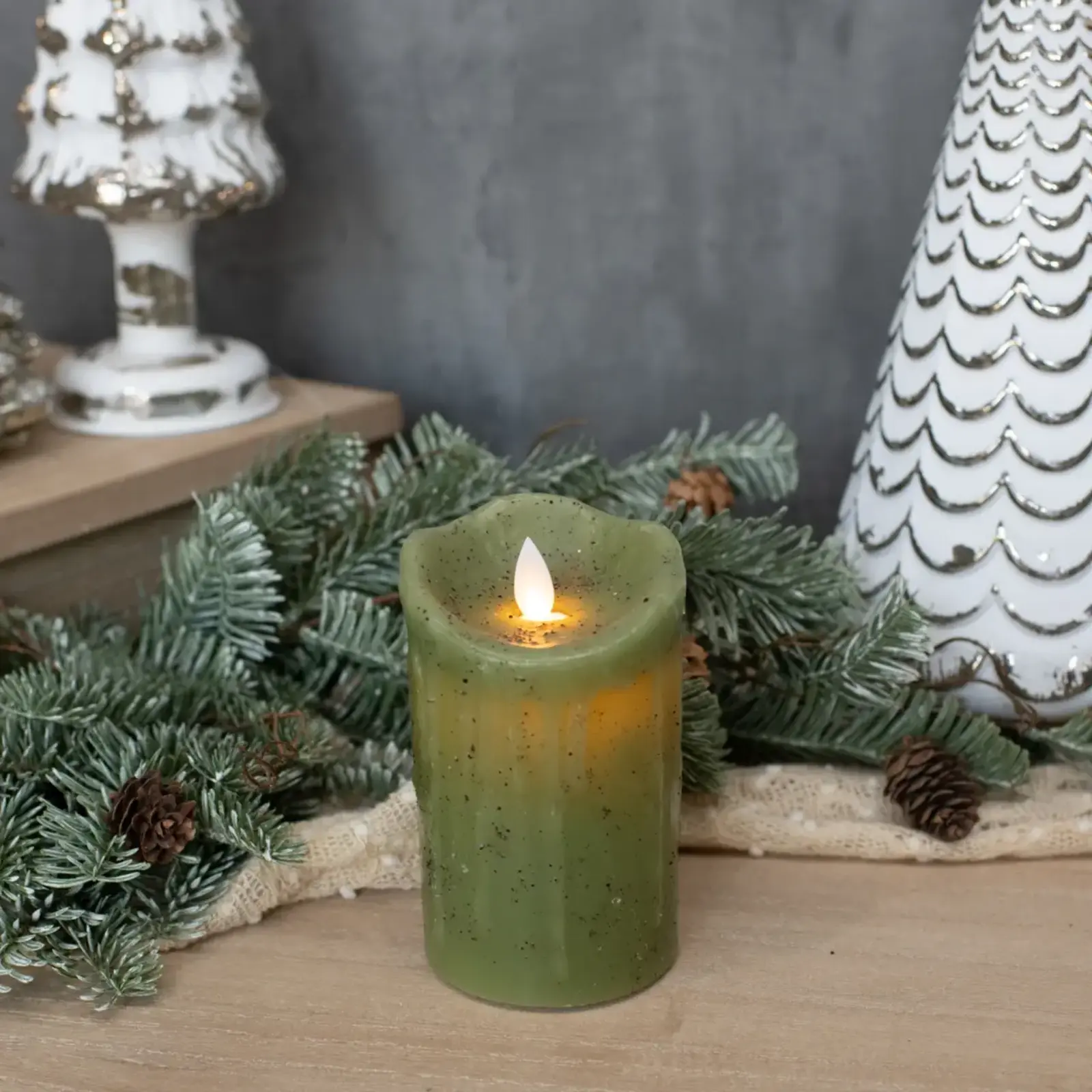 Ragon House 5" MOVING FLAME GREEN PILLAR CANDLE - NY213034 loading=