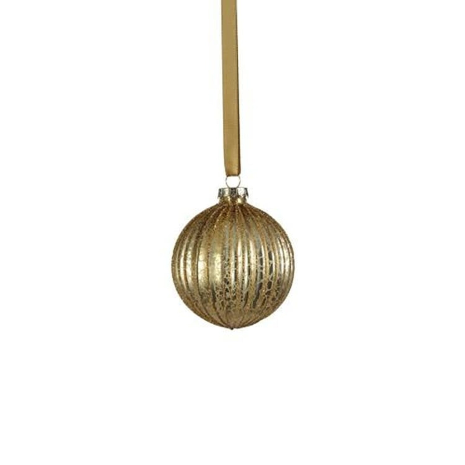 Zodax Matt Antique Gold Ribbed Ball Ornament 3.25 "  CH-7133 loading=