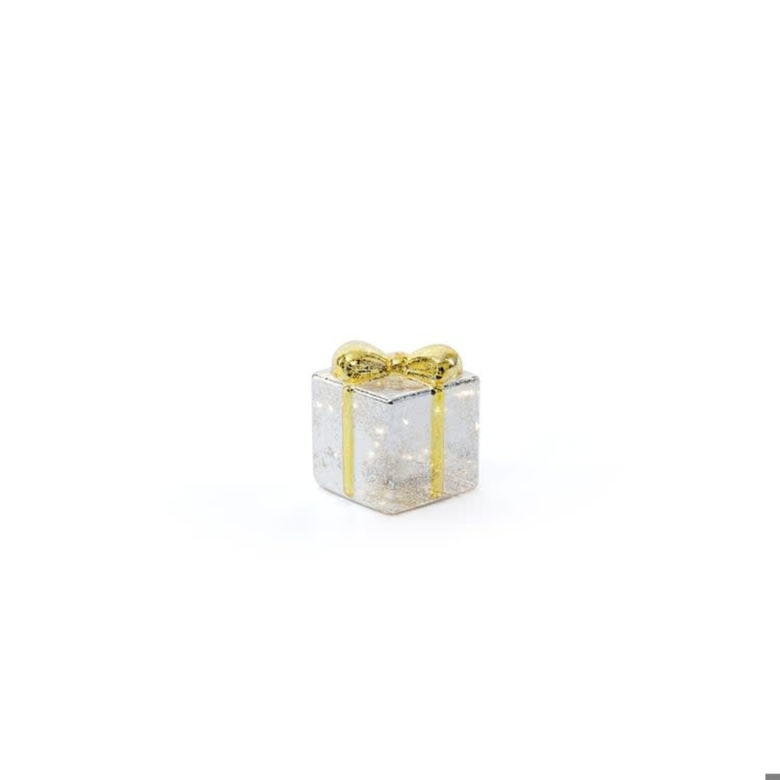 Zodax LED Glass Present - Silver w/ Gold Ribbon, 4.25"  CH-8567 loading=