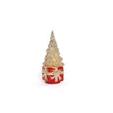 Zodax LED Rotating Tree on Present, Gold on Red   CH-8555