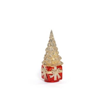 Zodax LED Rotating Tree on Present, Gold on Red   CH-8555