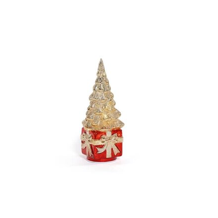 Zodax LED Rotating Tree on Present, Gold on Red   CH-8555