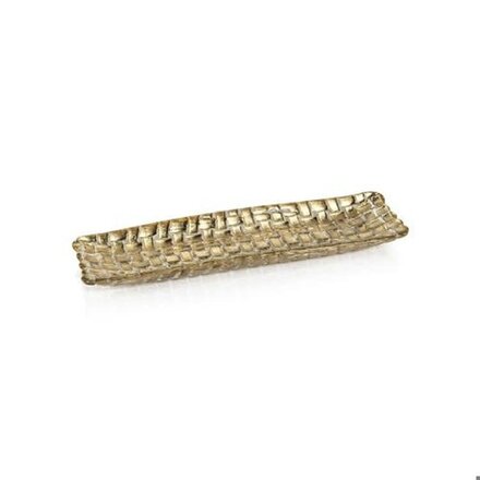 Zodax Braided Rectangular Glass Tray- Gold, 12.25" x 3.5  TK-202