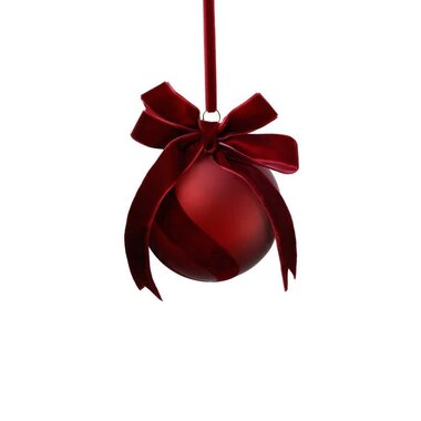Zodax Burgundy Red Velvet Bow Glass Ornament, 3.25"  CH-8701