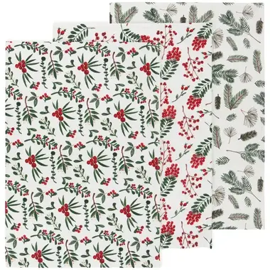 Danica Winterberry Baker's Floursack Xmas Dishtowels (Set of 3) -NKT2346D