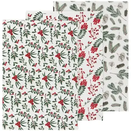 Danica Winterberry Baker's Floursack Xmas Dishtowels (Set of 3) -NKT2346D