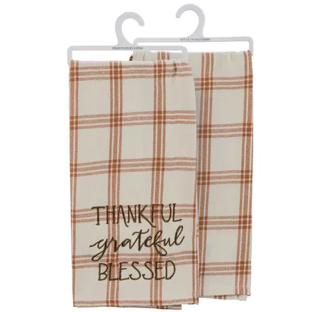 Primitives by Kathy Thankful Grateful Blessed Plaid Kitchen Towel -  112962
