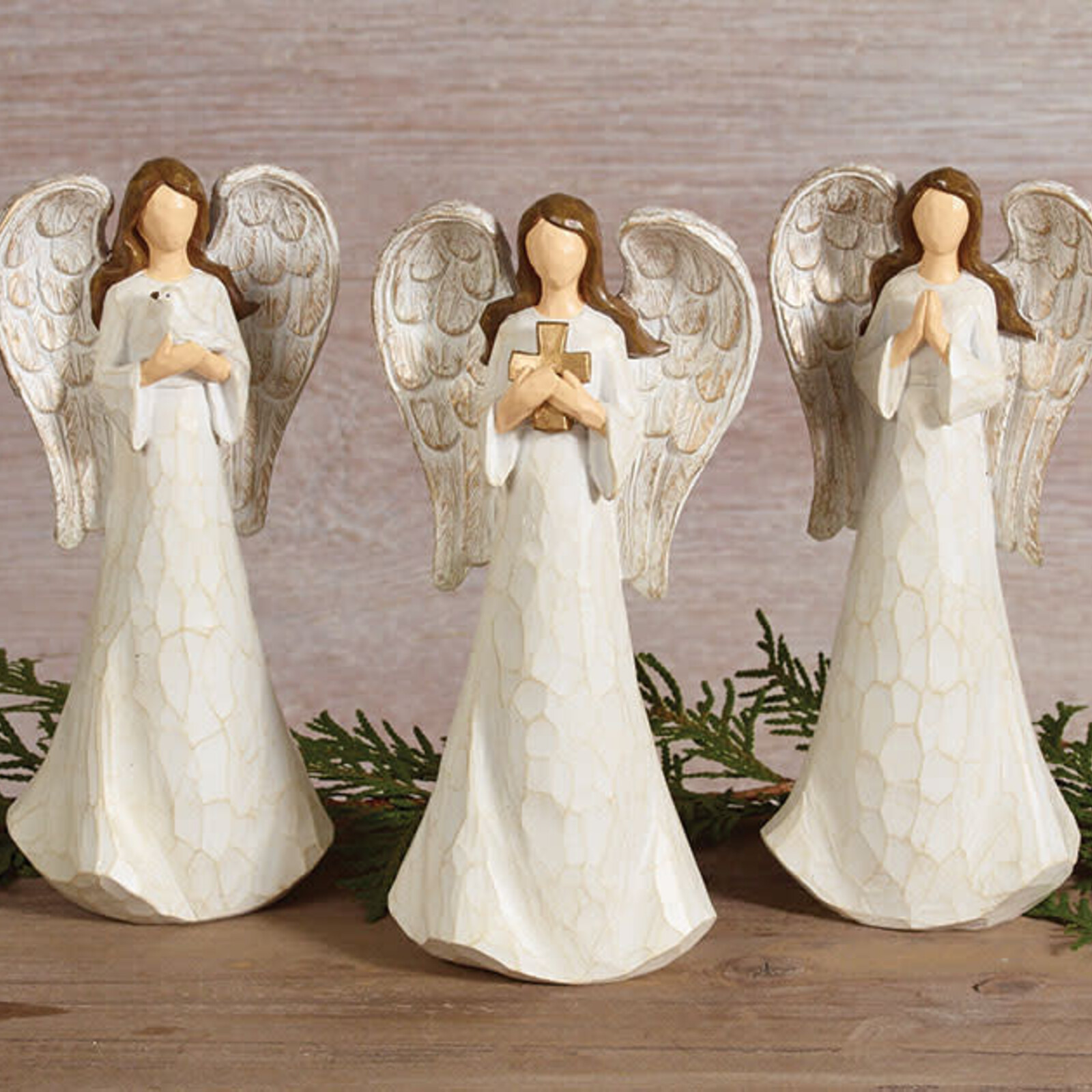 Burton + Burton WOOD CARVED RESIN WHITE ANGEL TRIO - 9731388 loading=