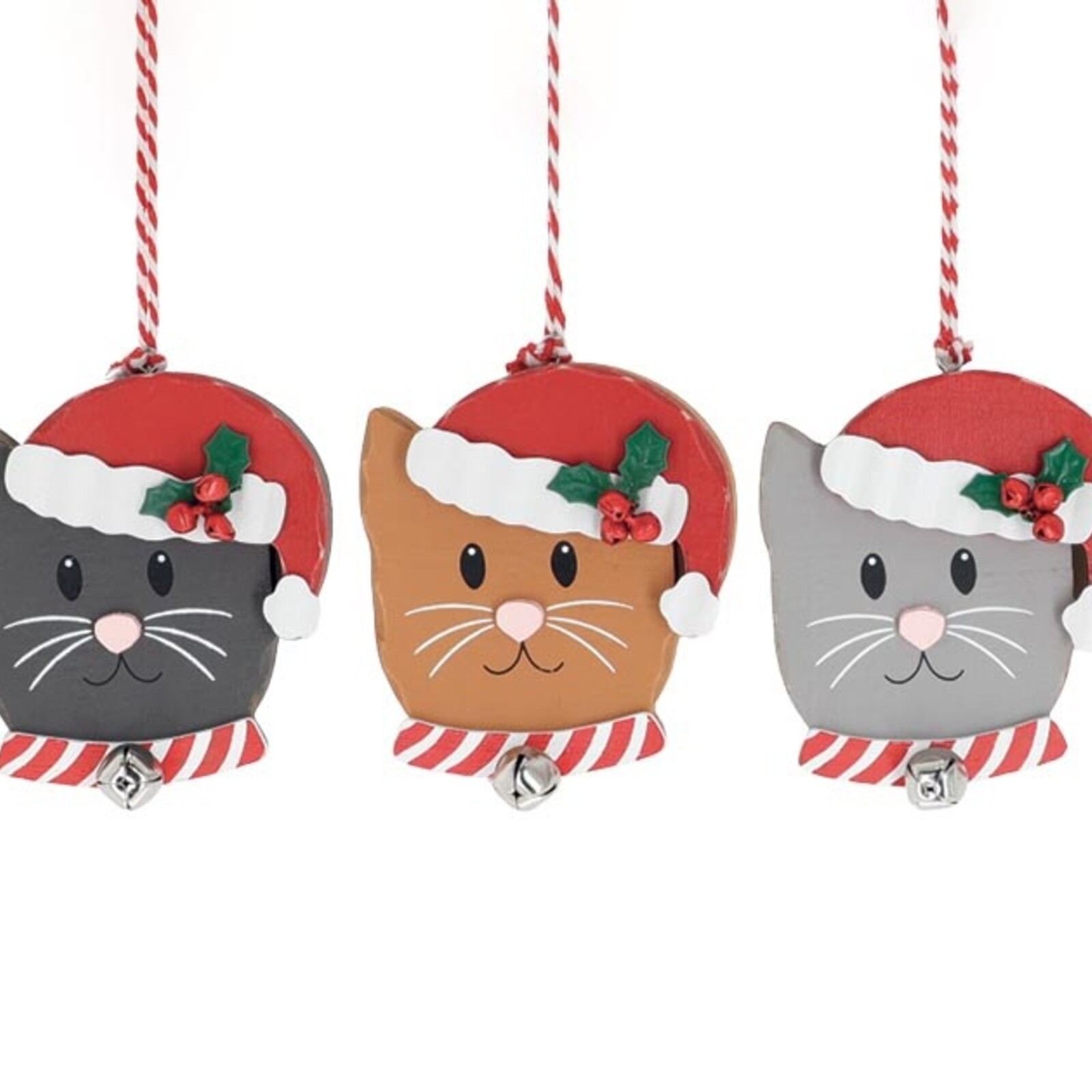 Burton + Burton WOODEN CAT ORNAMENTS W/ SANTA HAT (Astd) - 9748710 loading=