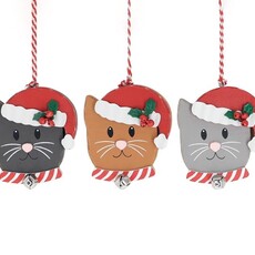Burton + Burton WOODEN CAT ORNAMENTS W/ SANTA HAT (Astd) - 9748710