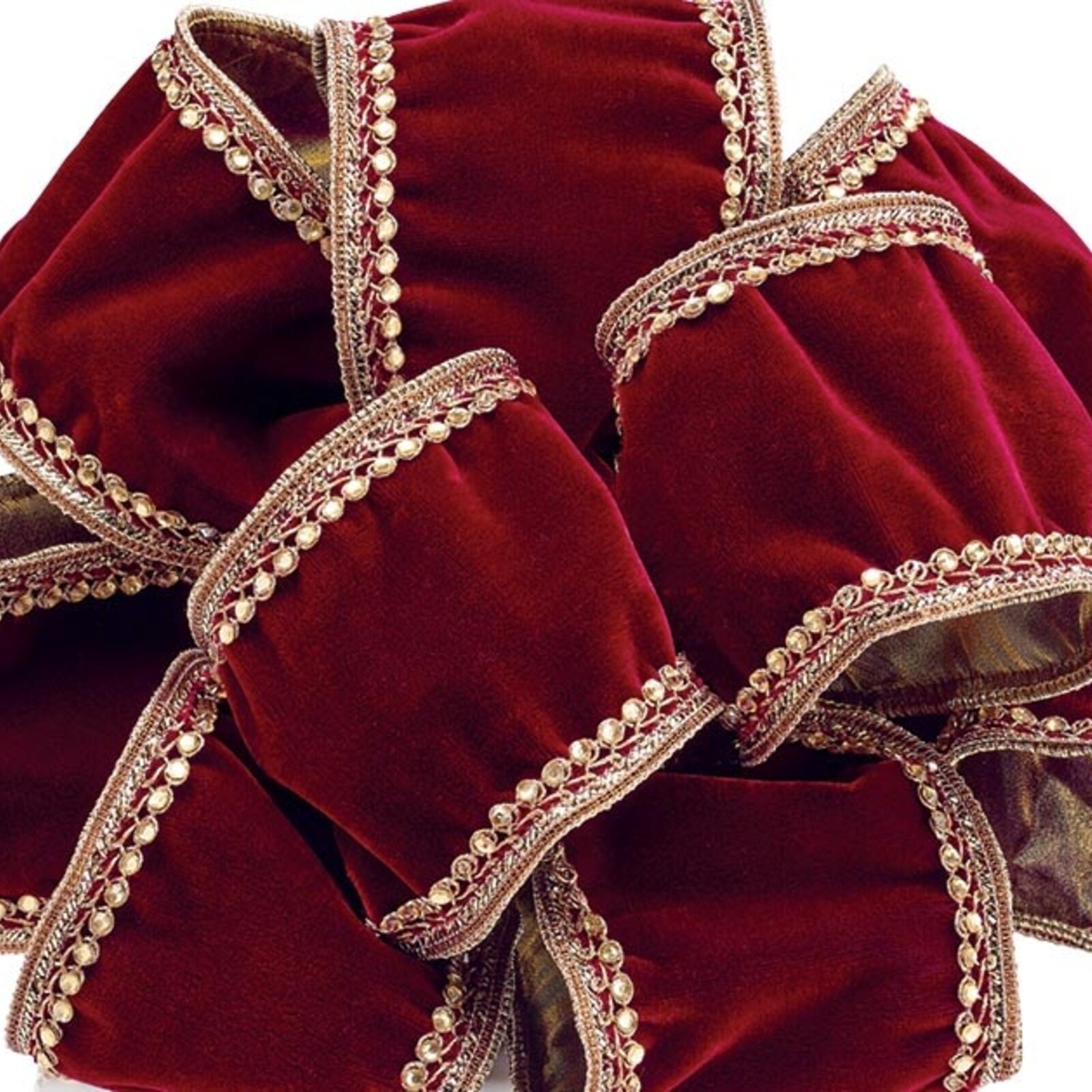 Burton + Burton #100 DARK RED VELVET RIBBON GOLD TRIM ( per yd)  - 9748759 loading=