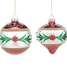 Burton + Burton ORN RED WITH GREEN LEAF AND GEMSTONES - 9752218