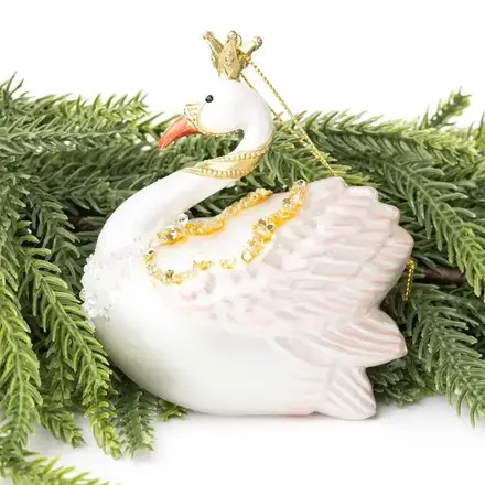 8 Oak Lane Blush Pink Swan Glass Christmas Orn. - EH155SWAN