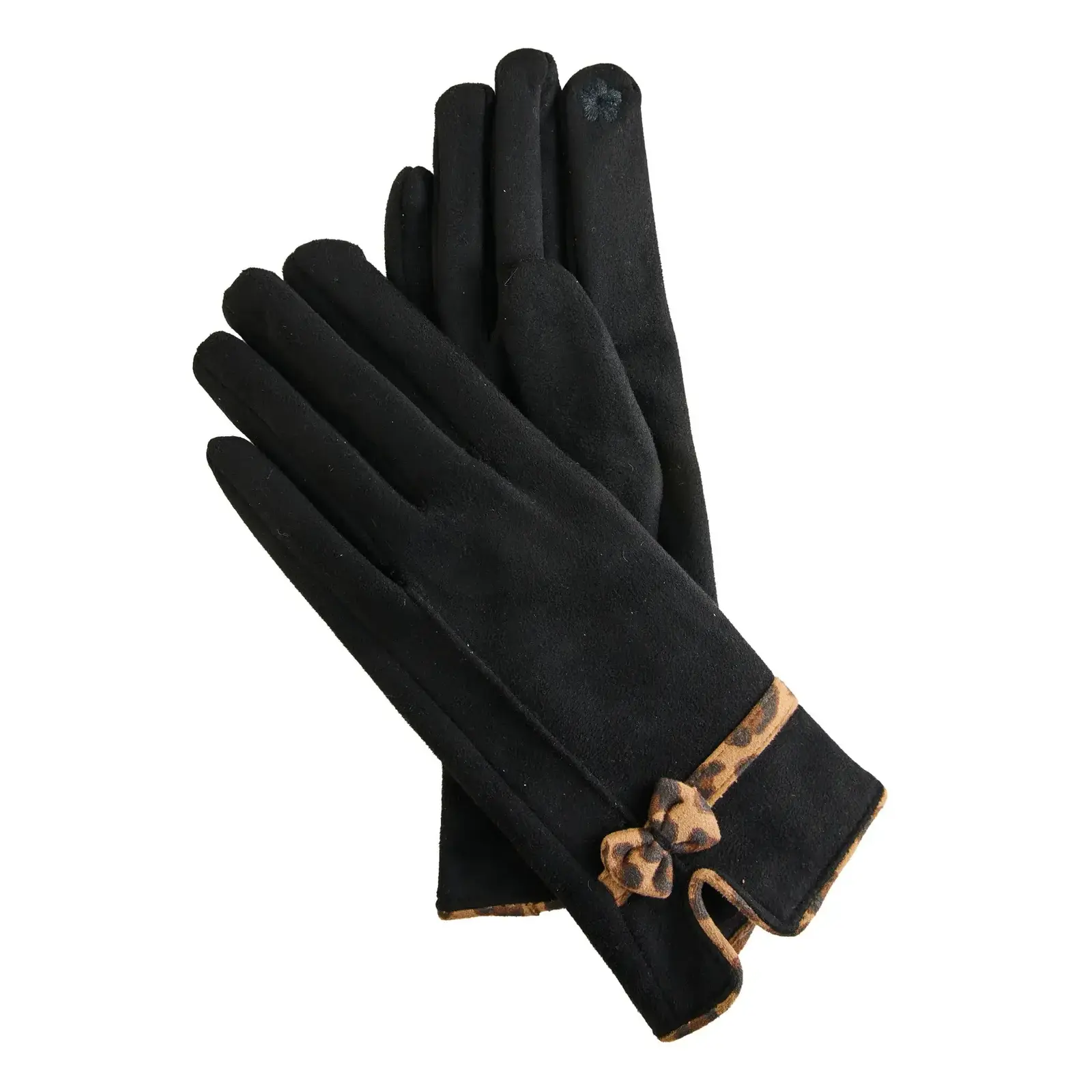 HOWARDS Faux Suede Animal Print Trim Gloves (Jet) 55720A - 55721 loading=