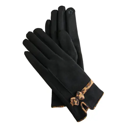HOWARDS Faux Suede Animal Print Trim Gloves (Jet) 55720A - 55721