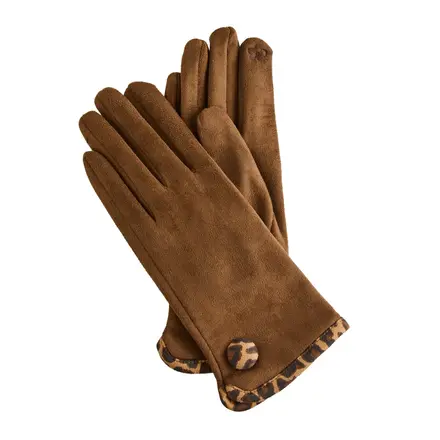 HOWARDS Faux Suede Animal Print Trim Gloves (Camel) 55720A - 55722