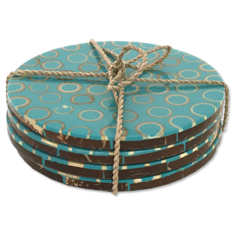 Coasters- Bamboo Inlay-Teal-Set/4 (Indonesiai)