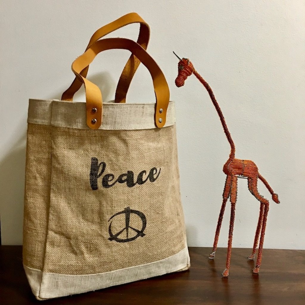 Bag- Tote-100% Jute-Peace & Love-Natural (Bangladesh)