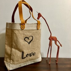 Bag- Tote-100% Jute-Peace & Love-Natural (Bangladesh)