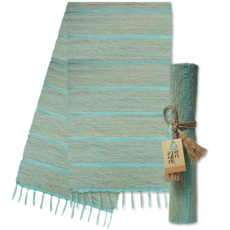 Table Runner-Pistachio Aqua Stripes-14"x 78"-100% Vetiver  (Indonesia)