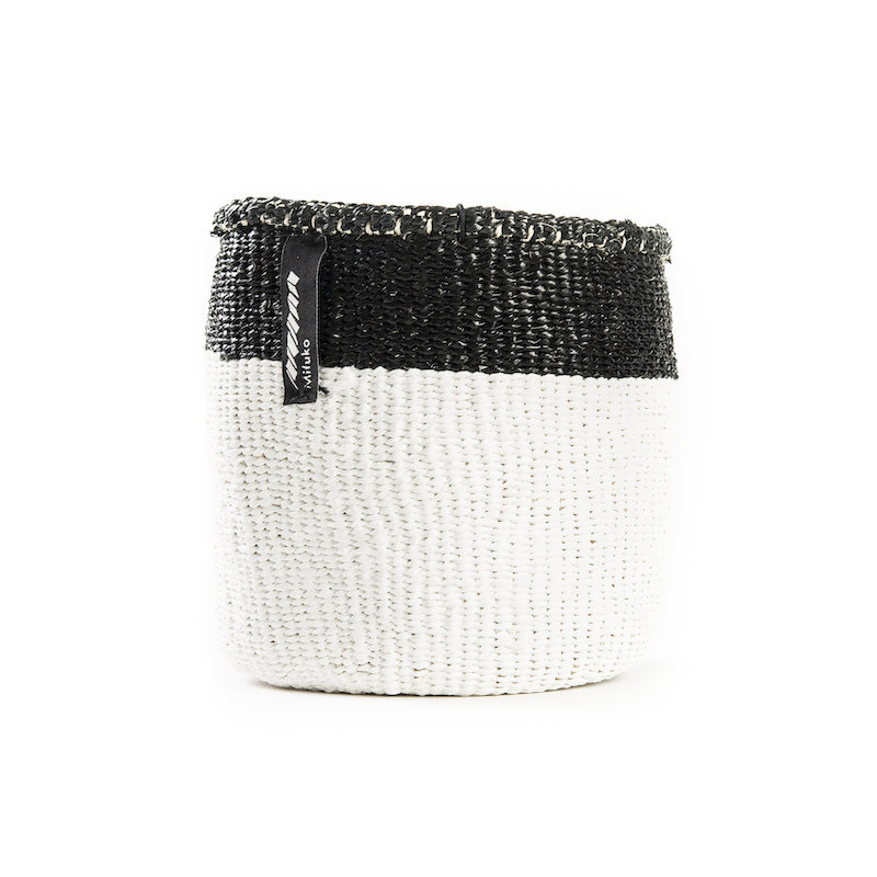 Basket- Extra Small-White with Black Top Stripe-Sisal/Plastic-Kiondo (Kenya)
