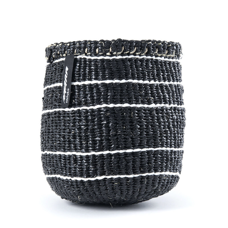 Basket- Extra Small-Black with 5 Thin White Stripes-Sisal/Plastic-Kiondo (Kenya)