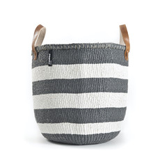 Basket- Medium-Thick White & Grey Stripes-Tote-Sisal/Plastic-Kiondo (Kenya)