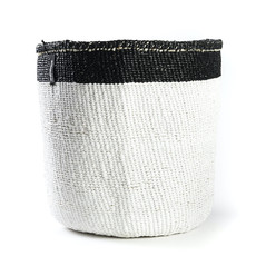 Basket- Medium-White with Black Top Stripe-Sisal/Plastic-Kiondo (Kenya)