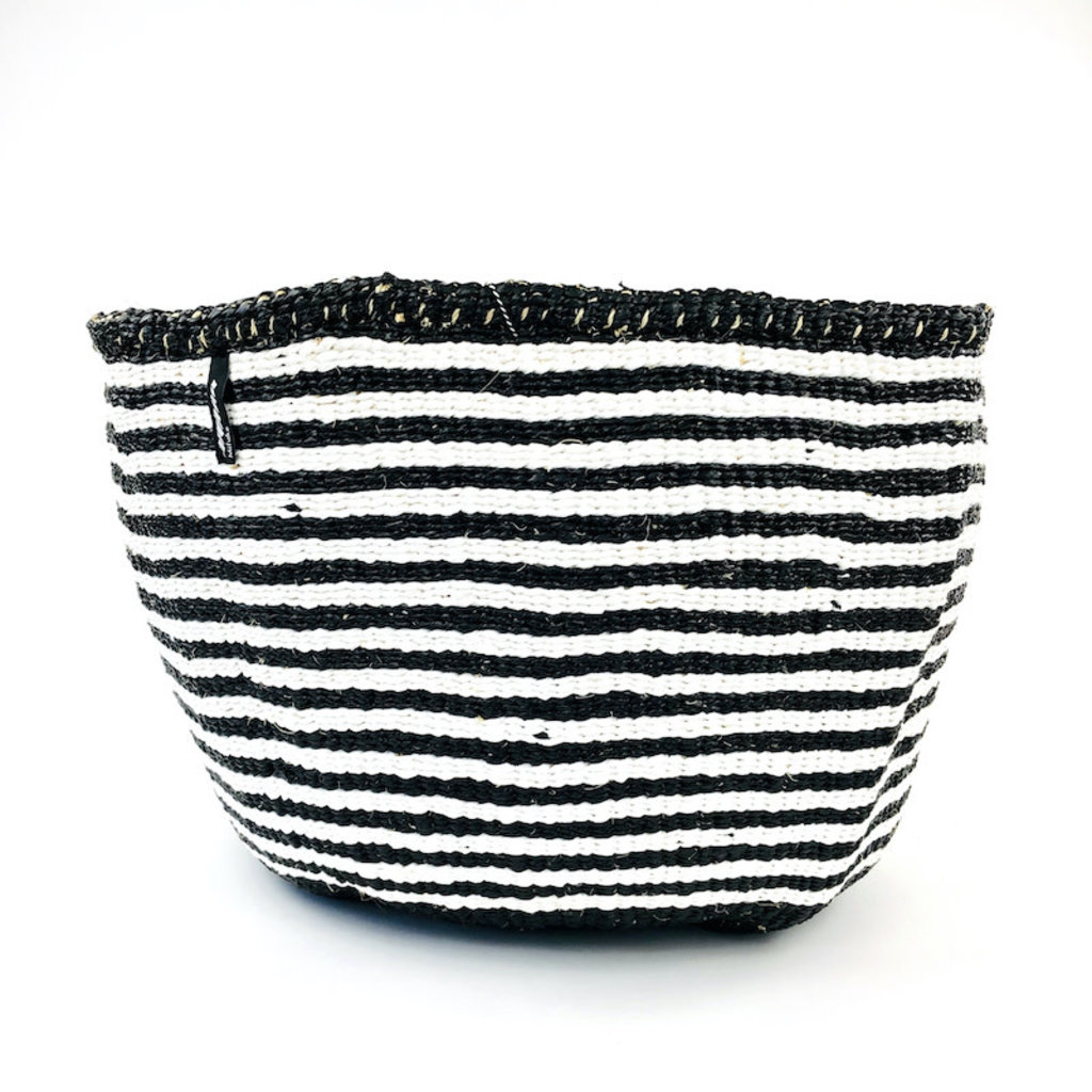 Basket- XXLarge-White & Black Thin Stripes-Sisal/Plastic-Kiondo (Kenya)
