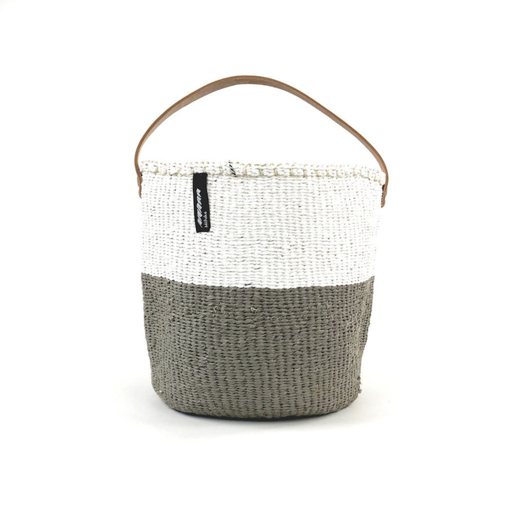 Basket- Small- 50/50-White & Warm Grey-One Handle-Tote-Sisal/Plastic-Kiondo (Kenya)
