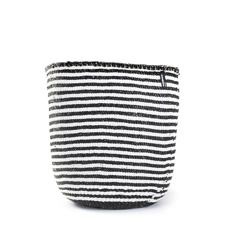 Basket- Large-White & Black Thin Stripes-Sisal/Plastic-Kiondo (Kenya)