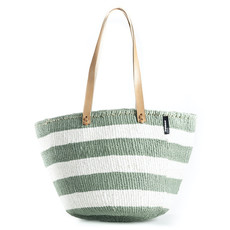 Shoulder Bag- Medium-Thick White & Light Green Stripes-Sisal/Plastic-Kiondo-(Kenya)