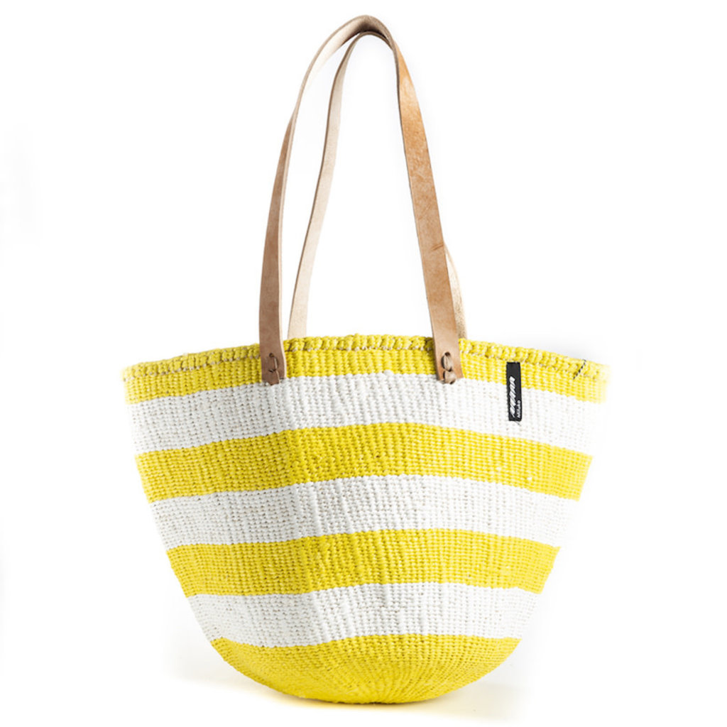 Shoulder Bag- Medium-Thick White & Yellow Stripes-Sisal/Plastic-Kiondo Kenya)