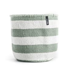 Basket- Medium-Thick White & Light Green Stripes-Sisal/Plastic-Kiondo (Kenya)