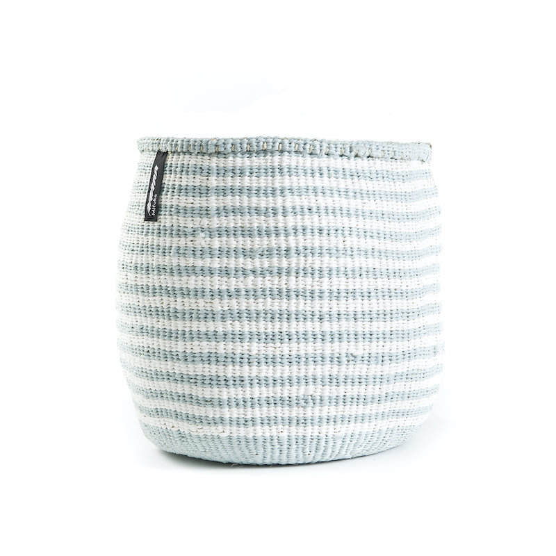 Basket- Small- White & Light Blue Thin Stripes-Sisal/Plastic-Kiondo (Kenya)