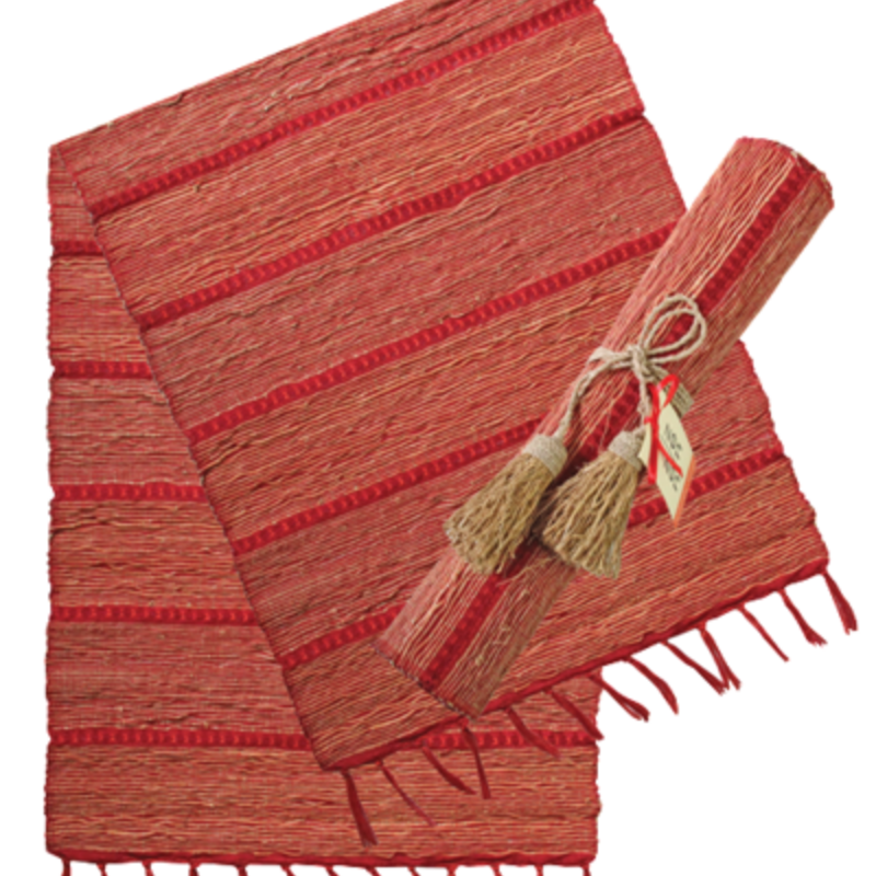 Table Runner- Persimmon Stripes-14"x 78"-100% Vetiver (Indonesia)